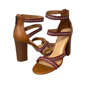 Bamboo Size 10 Tan Strappy High Heel Sandals Faux Leather Boho Casual
